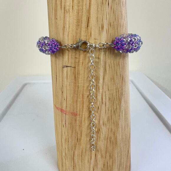 Boho Handmade Purple Silver Beaded Bracelet Gift Box Adjustable Jewelry 7” - 10” - Picture 3 of 7